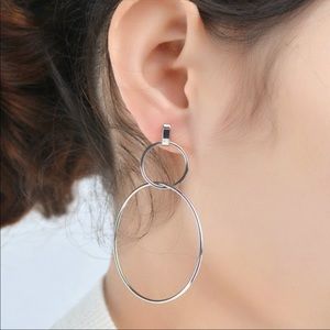 $4 add on item -Trendy Double Hoop Silver Earrings